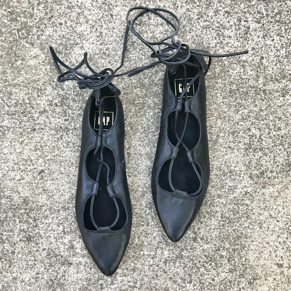 Gap True Black Lace Up Ballet Flats - Picture 1 of 4